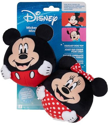 Disney Mickey Mouse and Minnie Mouse Plush Dog Toy 2-Pack - Two 3.5-Inch Plush with Squeakers Inside