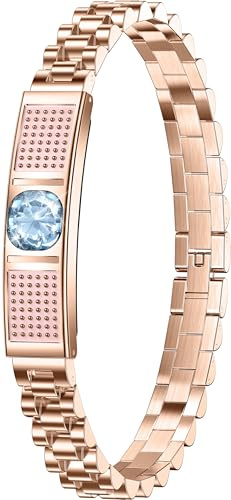 Fitness Tracker Damen Elegant Rosegold Silber Schmuck Armkette Schmal Fitness Tracker ohne Display Schrittzähler Armband Metallarmband Edelstahl Gesundheit Pulsmesser Fitnesstracker für Android IOS
