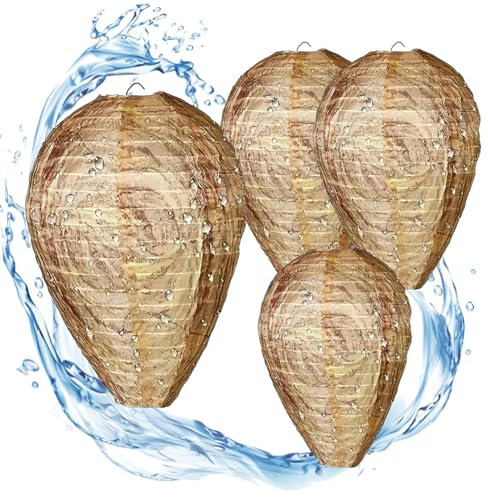 Wespennest Attrappe Wetterfest,Wespenspray, Wespenfalle, 4 Stück Wasserdicht Wespennest Att-rappe,Aufhängen Feuchtigkeitsbeständig Hornissennest Attrappe für Garten Balkon Wespen Abwehr