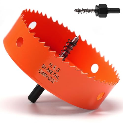 Lochsäge 120 mm, Lochsäge mit Bohrer für Holz, orangefarbener Bimetall-Lochschneider, glattes Schneiden für weiches Metall, Trockenbau und Kunststoff