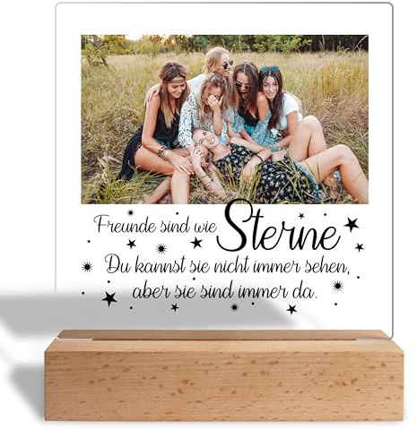 True Statements Geschenk für beste Freundin personalisiert mit Foto „Freunde sind wie Sterne“– Foto-Geschenk zum Geburtstag BFF Besties - Acrylglas inkl. Holzaufsteller - 15x18 cm