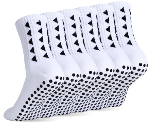 Risipu 3 Pairs Soccer Socks with Grip Pads Non Slip Football Basketball Sports Yoga Socks for Men Women (UK, Alpha, One Size, Regular, Regular, White)