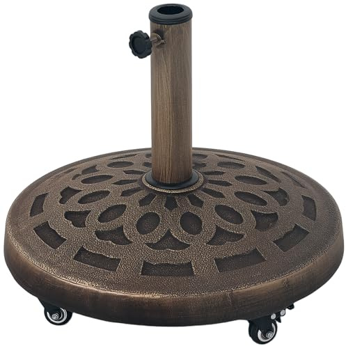 Outsunny Sonnenschirmständer aus Beton, Rund Schirmständer für Sonnenschirm Ø32/38/48mm, Schirmgewicht mit Rolle, Ständer Schirmhalter für Garten, Balkon, Terasse, Bronze
