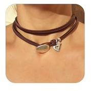 RadiVibe Colliers bohème pour femmes - Bijoux occidentaux - Tenue de concert - Pour femme - Marron - Collier ras du cou en cuir - Collier bohème - Collier western cowgirl tenues, Métal, Pas de gemme