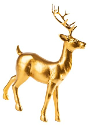 Hattba Figurine de renne doré de Noël en résine - Sculpture de cerf - Décoration pour intérieur, maison, bureau, table, étagères - Sculpture de cerf