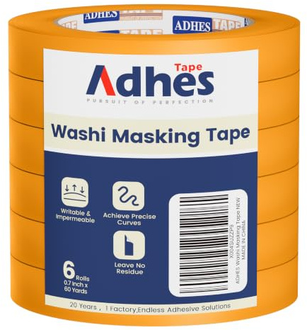 ADHES Ruban De Masquage De Peinture 15 Jours UV Résistant Washi Tape Set, | 18MM X 55M X 6 Rouleaux Jaune Pour La Peinture DéCorative Tape De Peintres IntéRieurs, Bricolage, Arts, Artisanat