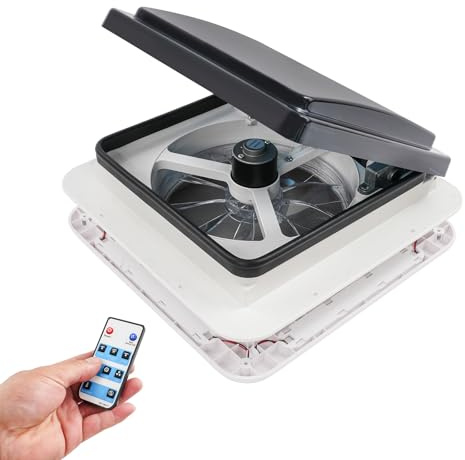 Zoobotanica Ventilatore da tetto per camper, 12 V, 36 x 36 cm, con telecomando, sensore pioggia e illuminazione a LED, 6 livelli