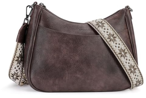 APHISON Small Crossbody Bag for Women Girls' Handbags & Shoulder bags Ladies Mobile Phone bags Vegan Leather with 3 Zip Compartments Crossbody Purse with Adjustable Wide Strap