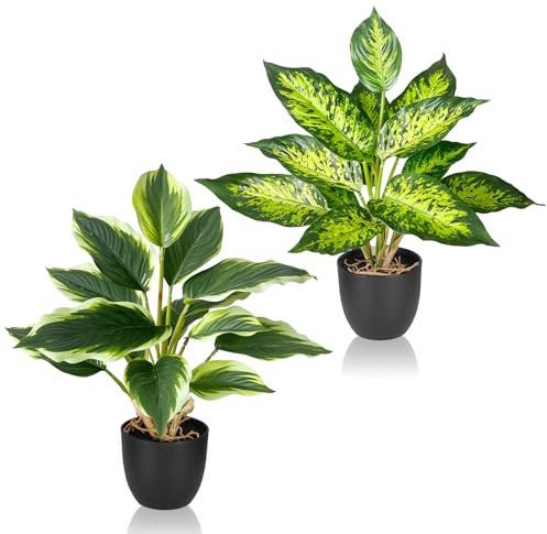 Fentar 2 Pack Artificial Plants Indoor, Fake Plant with Pot for Home Decor, Vibrant Fade-Resistant Color, 41cm Large Faux Plants Decoration for Bathroom, Office, Desk, Living Room, Windowsill