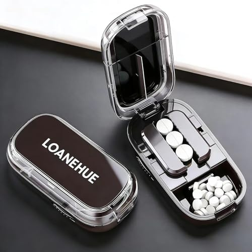 LOANEHUE Precision Pill Cutter for Small and Tiny Pills, Sharp Blade with Storage Compartment, Travel-Friendly 1/2 Pill Splitter for Home/On-The-Go, Black