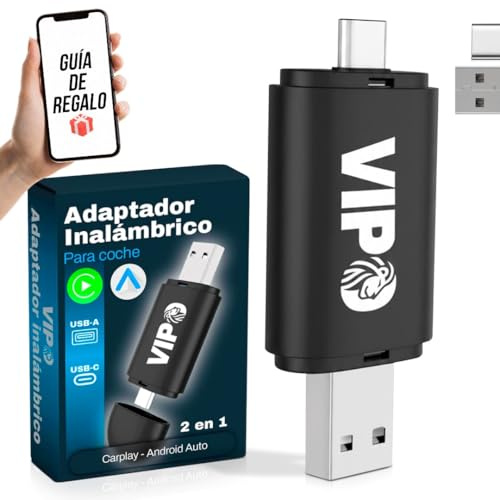 Adaptador CarPlay inalámbrico 2 en 1 USB + USB-C | Convierte CarPlay/Android Auto por Cable en Wireless | Compatible Apple & Android Auto | Plug & Play | Sin App, Sin Líos