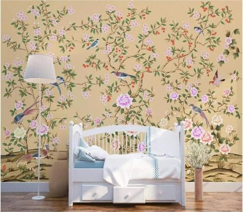 XLMING Simplicité Élégance Violet Fleurs Oiseaux 3D Papier Peint Luxe Décoration Manger Adulte Intérieure Salon Canapé Chambre Fond TV Mur-430cm×300cm