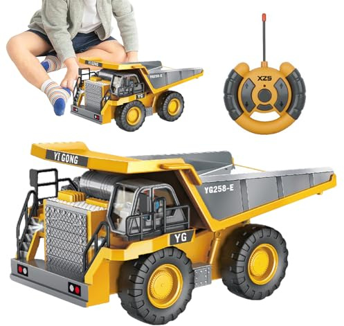 Générique Camions Télécommandés,Pelle Mécanique avec Lumière et Son - Tombereau Télécommandé avec Châssis Métallique et Batterie Rechargeable | pour 4-12 Ans, Cadeau Noël Anniversaire