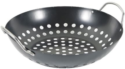 jojofuny Cestello per Grigliare Verdure in Acciaio al Carbonio Antiaderente Fori Grandi, Wok Multifunzione per Barbecue, Accessorio Professionale per Cucina All’aperto