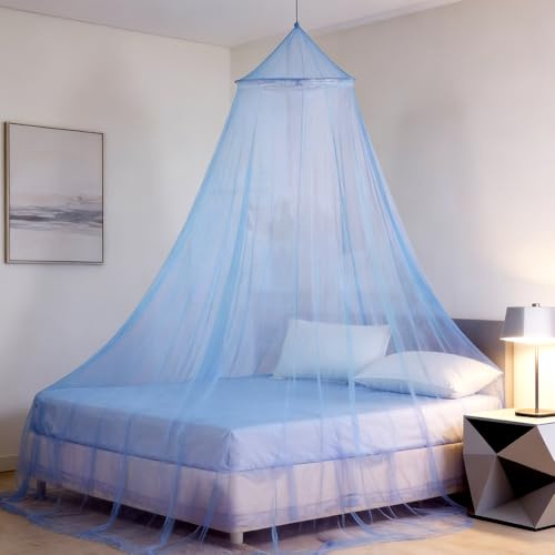Zanzariera a Cupola, Grande Zanzariera Letto, Zanzarieras Senza Porta, con Kit Completo Sospensione,Baldacchino per Letto Matrimoniale Rotondo,Zanzariera Campeggio Universale Cupola - Blu
