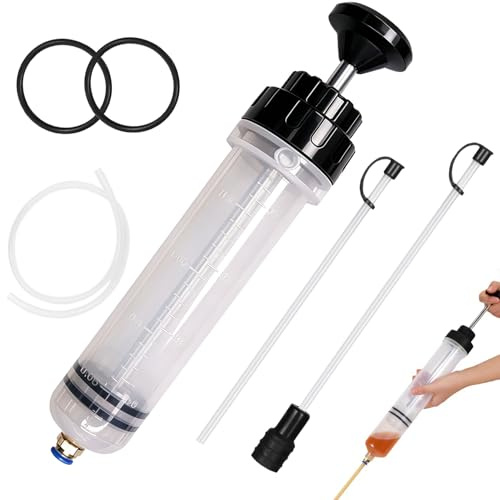 Herbst 200ml Ölabsaugpumpe mit Schlauch, Handpumpe mit Füllstandanzeige | Manuelle Ölabsaugspritze für Ölwechsel Getriebeöl Bremsflüssigkeit Auto Motorrad Rasenmäher Universal Flüssigkeitsabsauger