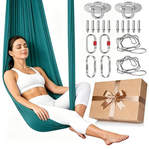Hängematte,Komplettset inkl. Befestigung,für entspannte Momente,inkl. Montageset,Nylon Tuch 5m x 2,8m (Dunkelgrün)