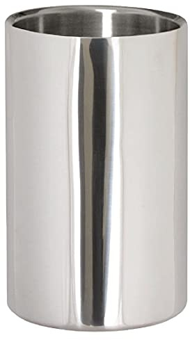 Olympia Stainless Steel Wine Cooler, Double Walled Insulation, Silver | Fits bottles up to 105mm diameter to chill standard champagne; durable build is suited for busy professional bar setups.