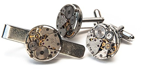 Uhrwerk-Manschettenknöpfe und -Krawattennadel, Vintage-Steampunk-Stil, Geschenkverpackung