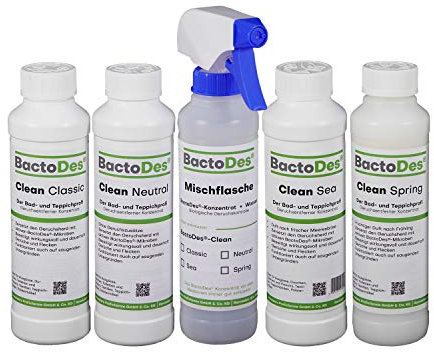 BactoDes Clean Allround Kennenlern-Set 4x250ml I Probiotischer Allzweckreiniger mit 4 Düften & Sprayflasche I Mikroben-Wirkung für Reinigung & Geruchsentfernung I Ideal für Haushalt & Gewerbe