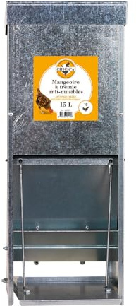 Mangeoire à trémie anti-nuisibles en acier galvanisé 15 L pour 10 poules