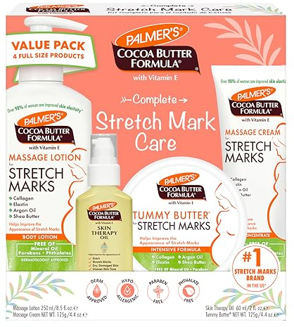 Palmer's Cocoa Butter Complete Stretch Mark Care Kit | Massage Lotion | Massage Cream | Tummy Butter | Plus Bonus Free Skin Therapy Oil for Body