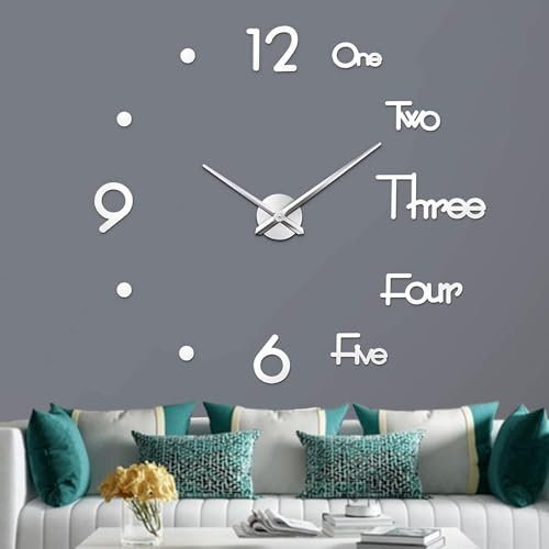 Coraltree orologio da parete grande(60-120cm),orologio da parete moderno decorazioni da parete Home Office Decor Regalo (Argento)