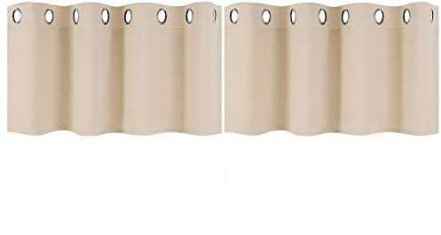 PiccoCasa 2er Set Gardine für Küche Polyester Scheibengardine Kurzgardine Blickdicht Kleine Gardine Beige 46H x 132B cm