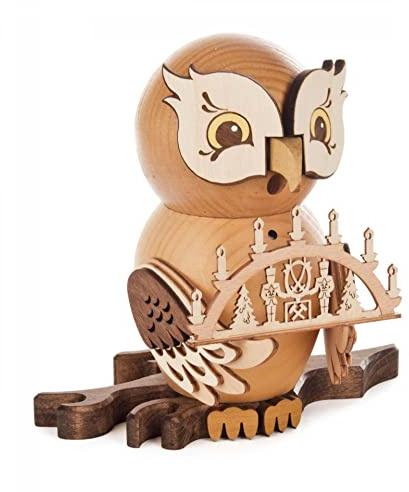 Rudolphs Schatzkiste Räucherfigur Eule mit Schwibbogen Höhe 16cm NEU Rauchfigur Räuchermann Räuchermännel Erzgebirge