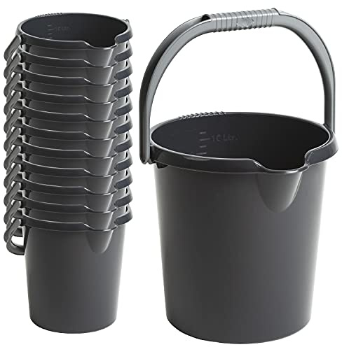 12x Eimer Ausguss Henkel 5L schwarz Putzeimer Küche Bad Camping Kunststoff
