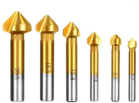 6,3-20,5 MM 6 Stück Titan Rundschaft 3 Flöte 90 Grad HSS Fase Fasenfräser Schaftfräser Werkzeug Senker Bohrer Set,6 Stück Titan