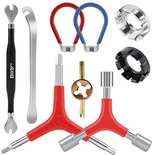 HUTHUHNHN 9 Stück Speichenschlüssel Fahrrad Werkzeuge, Speichenspanner Fahrrad Set - Nippelspanner Werkzeug, Dreiwege Inbusschlüssel, Reifenheber Fahrradspeichen SchlüSsel