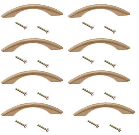eMagTech 8 Stück Holz-Schrankgriffe, Buchenholz, Bogengriffe, Schubladen-Zuggriffe mit Schrauben für Möbel, Schrank, Kleiderschrank, Kommode, Schranktür, 96 mm Lochabstand