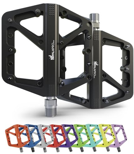 IMPALAPRO Fahrradpedale breite Nylonplattform (115 × 113 mm) Ultraleicht 180 g – Flat Pedale MTB Rennrad mit 16 rutschfesten Edelstahlpins, abgedichtetem CR-MO Lager, Wasser- und staubdicht (Schwarz)