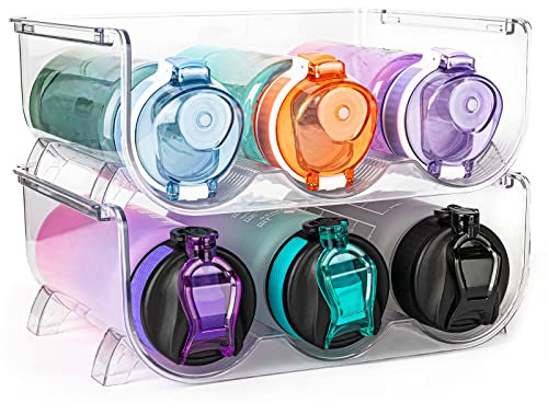 GOKEDA 2 packs Water Bottle Organizer, Water Bottle Holder, Stackable Portable for Efficient Storage for Kitchen Cabinets/Countertop/Refrigerator/Pantry Storage, Each Rack Holds 3 Containers, B3-2