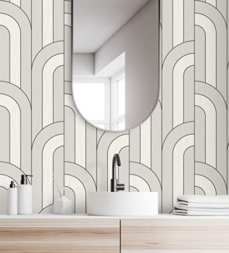 GAULAN 681292 Papier peint vinyle lessivable géométrique blanc en relief avec lignes métallisés pour mur salon cuisine bain couloir salle à mange - Rouleaux de 10 m x 0,53 m