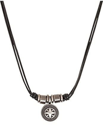s.Oliver Kette mit Anhänger Edelstahl Leder Herren Halsschmuck, 45+5 cm, Silber, Kompass, Kommt in Schmuck Geschenk Box, 2035536