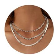 Adramata 3Pcs Halskette Damen Edelstahl Kette Schlangenkette Figaro Stapelbar Gold/Silber (Style A-Silber)