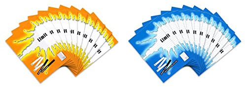 Limit Schulheft 100050511 10er Pack A4 Lineatur 26 - kariert mit Rand 16 Blatt orange & Schulheft A4 liniert, Lineatur 27, 16 Blatt, blau, 10 Stück