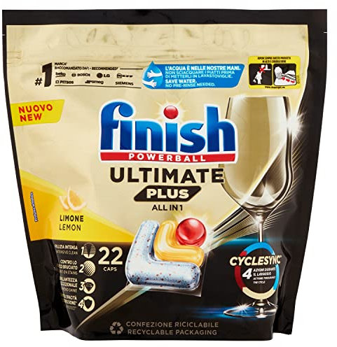 Finish Ultimate Plus All In One Lemon - Pastillas para lavavajillas (22 lavados), 268,4 g