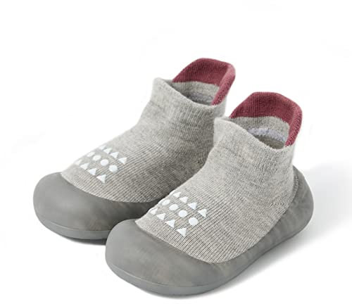Bearbay Baby Walking Sock Shoes Infant Non-Slip Breathable Slippers with Soft Rubber Sole Baby Boys Girls Sneakers,Grey,15-18 Months