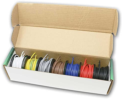 world-trading-net - PVC-Schaltlitzen Set LiFY 0,5mm², 7 Farben, je 5m, auf Spulen, flexible Litze in Dispenser-Box, Aufbau mit 100x0,08mm Kupferdraht