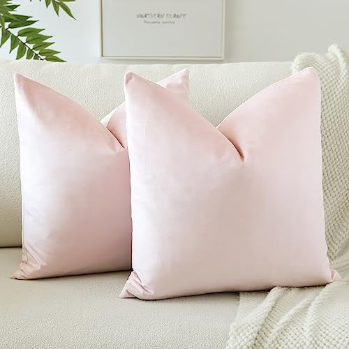 JOTOM Set of 2 Velvet Soft Solid Cushion Covers 45x45 cm Decorative Throw Pillow Covers Square Cushion Case Home Decor Pillow Cases for Couch Sofa Living Room Bedroom 18x18 Inch (Babypink)