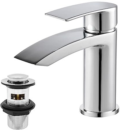 BATHWEST Monobloc Chromed Brass Basin Taps with Pop Up Waste and Drain, Sink Plug 882AM