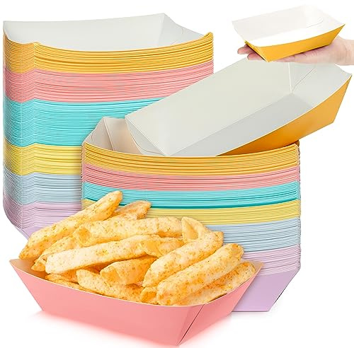 Lallisa 120 Pcs 2lb Colorful Paper Hot Dog Trays Disposable Nacho Trays Pastel Serving Food Boats Grease Resistant Paperboard Ice Cream Party Supplies for Summer Snack French Fries BBQ Picnic