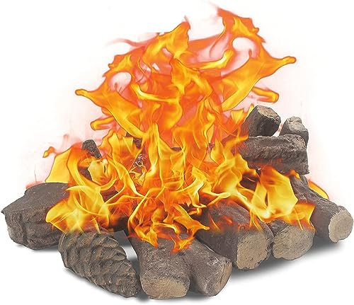 10 troncos de chimenea de gas, pequeños troncos de gas artificiales sin ventilación para gas natural, ventilados, propano, eléctrico, etanol, hoguera de gel, color madera, 8 pulgadas
