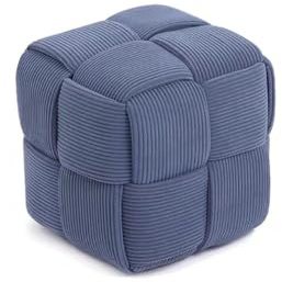 Handmade Woven Cube Ottoman,Velvet Upholstered Foot Stool Modern Footrest Stool with Non Slip Foot Pads,Square Foot Rest Stool for Living Room Bedroom Entryway(28x28x28cm(11x11x11inch), Blue1)