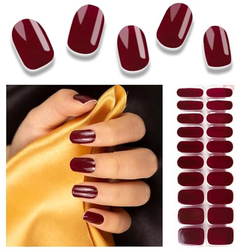 Foyute Semi Cured Gel Nail Strips, 20 Pcs Soft Self-Adhesive Gel Nail Polish Wraps Sticker for Salon-Quality Manicure Set,Long Lasting,Easy to Apply & Remove, Nail File & Wooden Stick (Grape purple A)