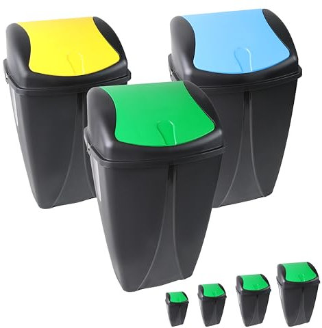 DIVCHI Plastic Flip Top Waste Bin - Removable Swing Lid Garbage Rubbish Kitchen Dustbins | Recycle Recycling Trash Can | Refused Bins For Home Bathroom Office Set Of 3 (Medium, 40L)