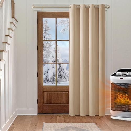 MIULEE Tende Oscuranti per Interni 1 Pezzi 140x245 CM, Tenda Beige Coprente Termiche Isolanti per Interno con Anelli, Tenda Oscurante Finestra Camera da Letto Salotto